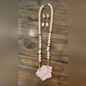 Pearl Pink Beaded Necklace & Earring Set